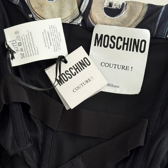 New NWT Moschino Couture Graphic Stereo Strapless Dress Sz 8 - Picture 15 of 16
